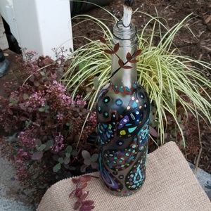 Hand painted upcycled tiki bottle w/wick